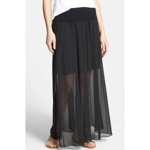 NEW Vince Camuto Navy Blue Sheer Chiffon Maxi Skirt Stretch Lined‎ Roll Waist S